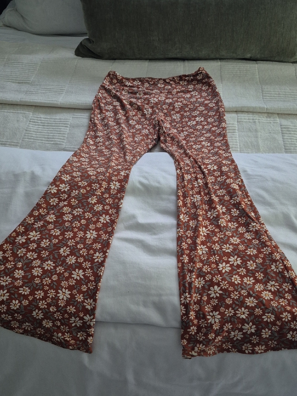 So Soft Brown Floral Bell-Bottom Leggings